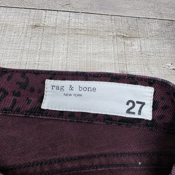 Rag & Bone Size 27 Hana Burgundy Cheetah Animal Print High Rise Waist Crop Jeans - Picture 6 of 12